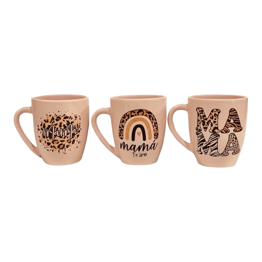 Tazas rosas x3 animal print mamá