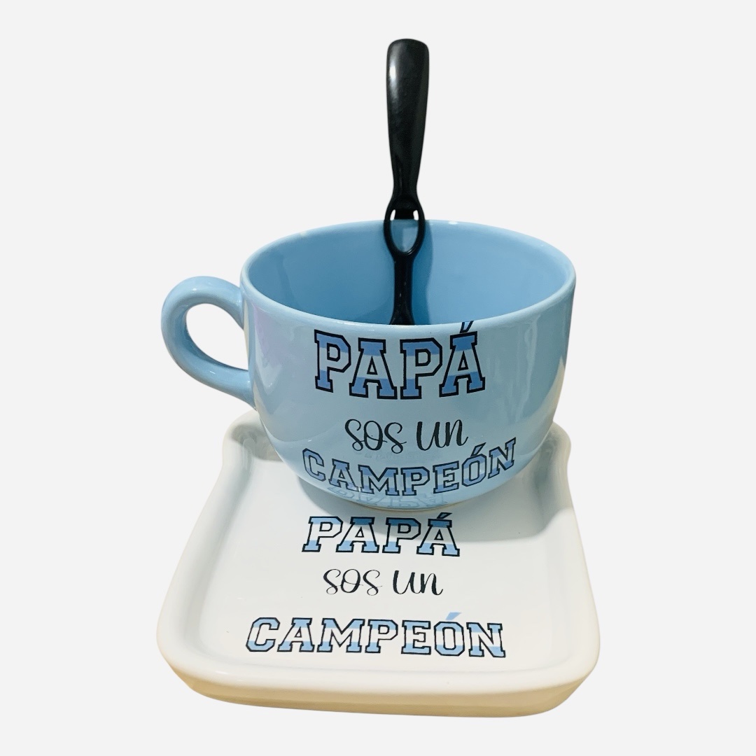 SET DE BANDEJA tostada decorada+ Tazon XL papá campeón