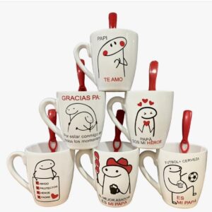 Taza cónica PAPA  FLORK X 5 + CUCHARA