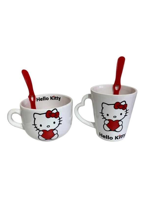 Taza + tazón blancos  Kitty rojo
