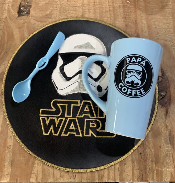 Set PAPÁ COFFE STAR WARS X 3 (mantel+taza chocolatera color+cuchara)