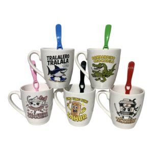Tazas Tralalero x  5 con cucharas
