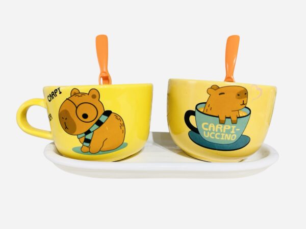 Set Capibara ( bandeja blanca,tazon,bowls, 2 cucharas )