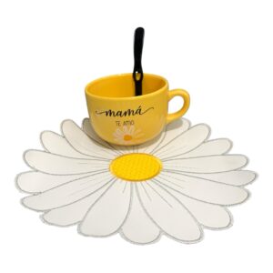 Set flores amarillas mamá te amo ( tazón color +mantel+cuchara)