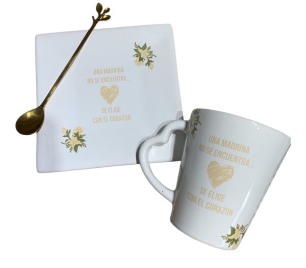 Set madrina ( taza-bandeja y cuchara de acero )
