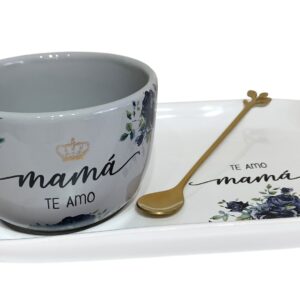 Set gris Mamá te amo corona oro