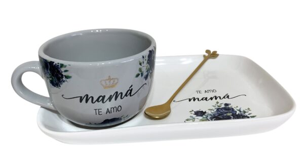 Set gris Mamá te amo corona oro