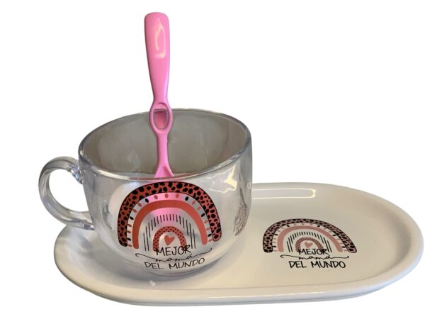 Set arco iris  tazòn XXL vidrio + bandeja ondulada o rectangular +cuchara - Imagen 2