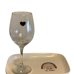 Set copón de vino corazon + bandeja arco iris