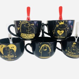 Tazones negro deco oro flork mamá x 5