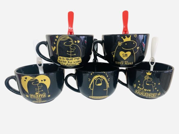 Tazones negro deco oro flork mamá x 5