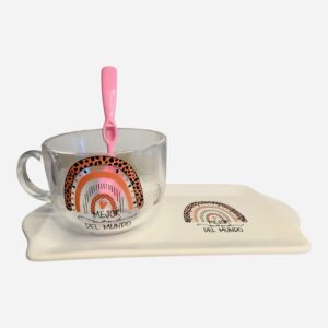 Set arco iris  tazòn XXL vidrio + bandeja ondulada o rectangular +cuchara