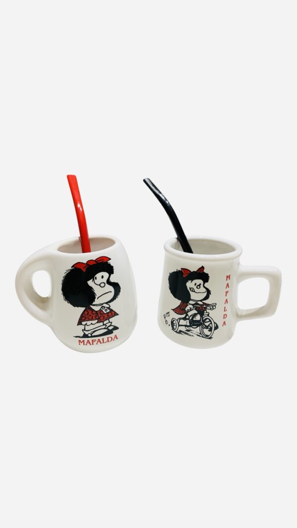 Mate blanco MAFALDA con bombilla
