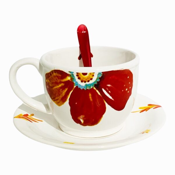Set de té flor roja ( taza+plato)