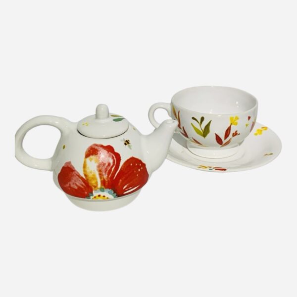 Tea for one flor rojo con plato - Imagen 2