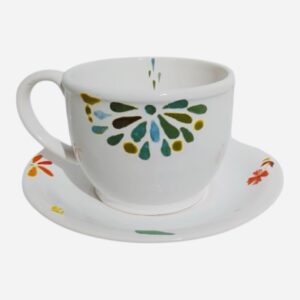 Set de té florceleste y verde ( taza+plato)