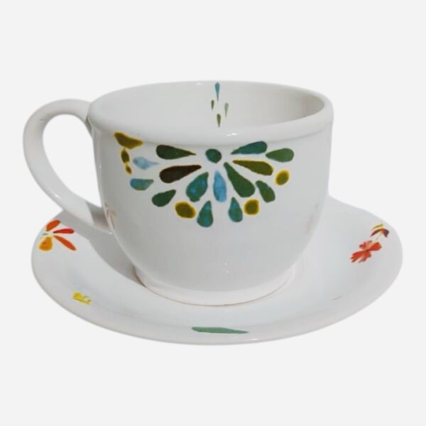 Set de té florceleste y verde ( taza+plato)