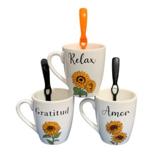 Taza girasoles y palabra + cuchara