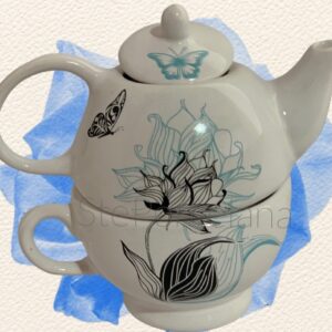 Tea for one Flores en celeste y negro