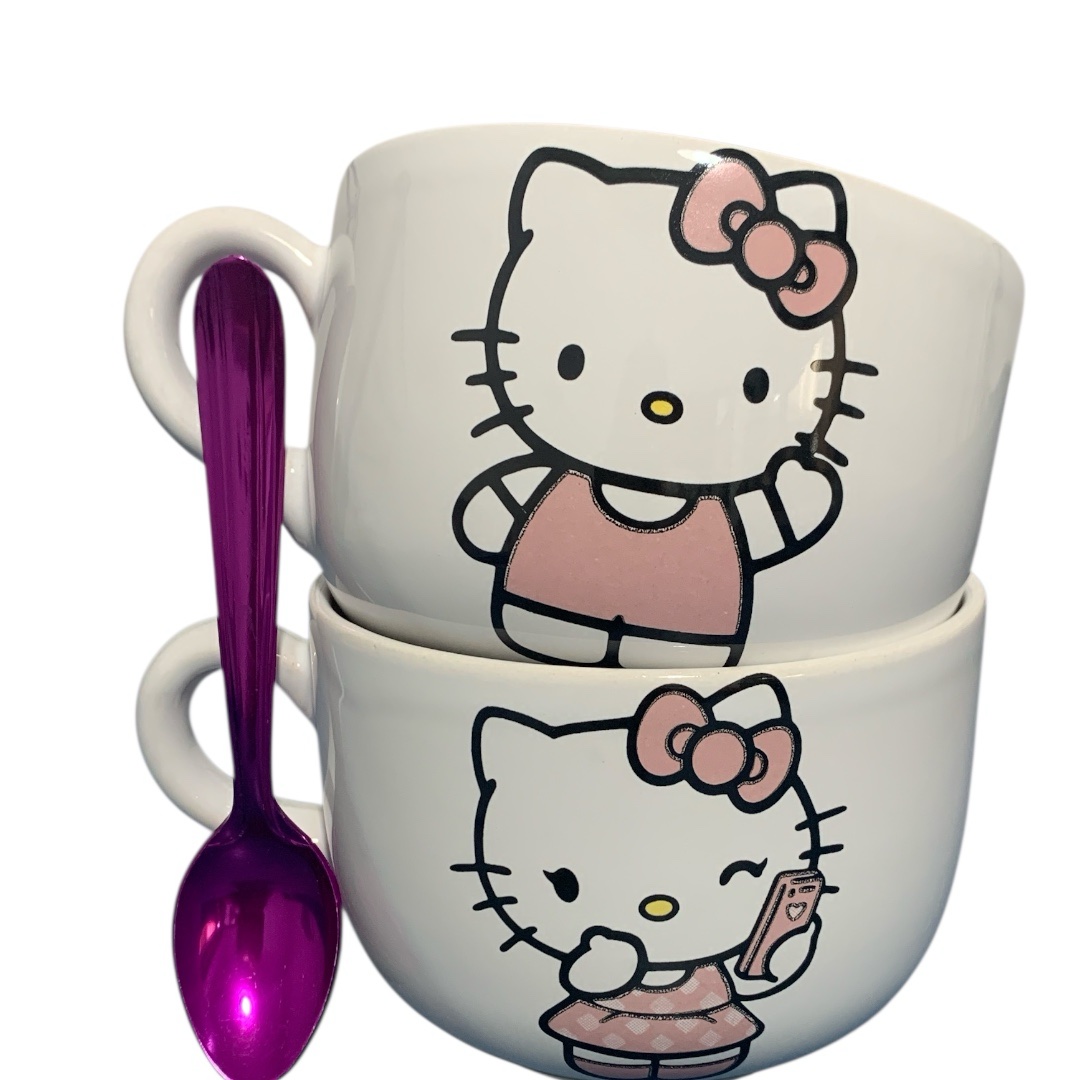 Tazon Kitty x2 + cucharas plásticas
