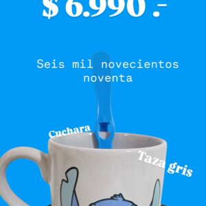 Set Stitch (taza gris-plato negro -cuchara )