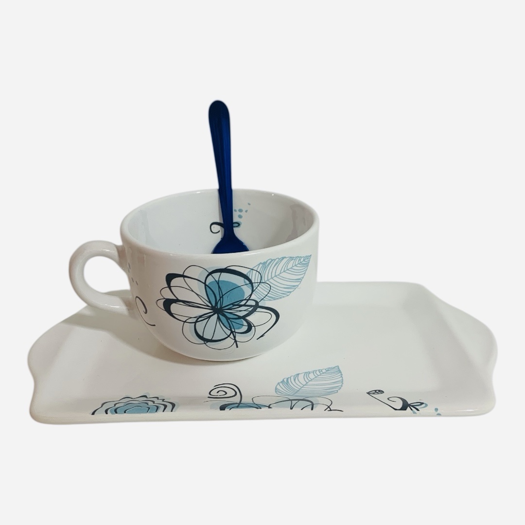 Set Flores celestes ( tazón + bandeja rectangular) - Imagen 2