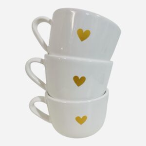Tazon blanco corazón oro x3