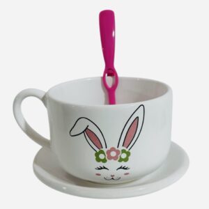 Tazón conejo rosa con cuchara