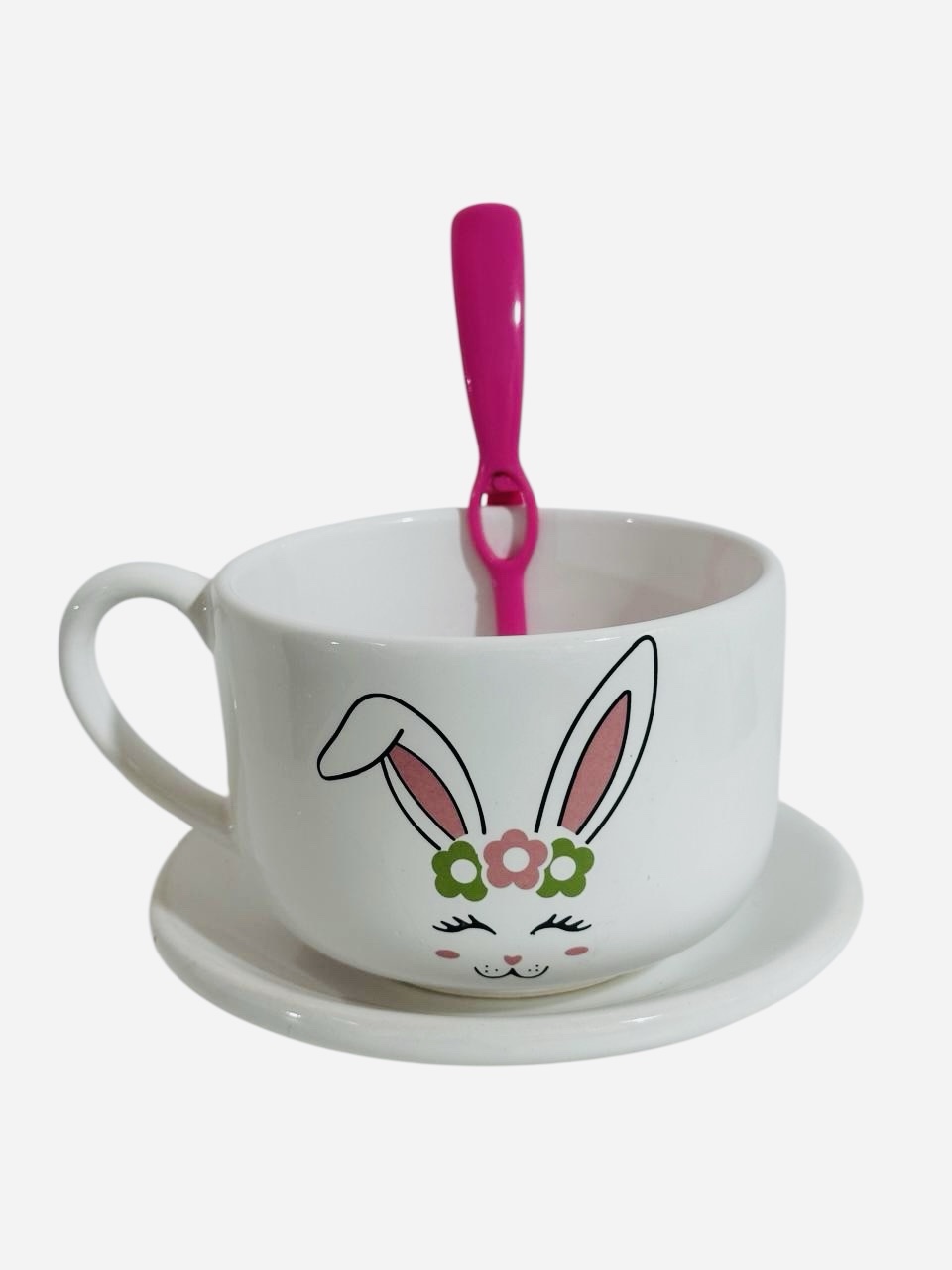 Tazón conejo rosa con cuchara