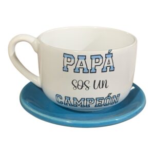 Set Tazón blanco papá campeón + plato turquesa