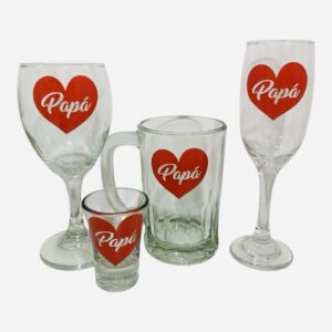 Combo vidrio papa corazon  10 piezas ( 3c.champagne+3 Copas vino+ 3 chopps+ chupito de regalo)