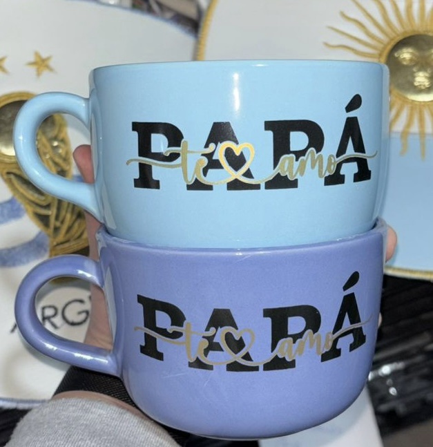 Tazón celeste turquesa x 2 papá feliz dia oro