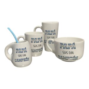 Set papá campeón ( mate con bombilla +chocolatero+taza+tazon)