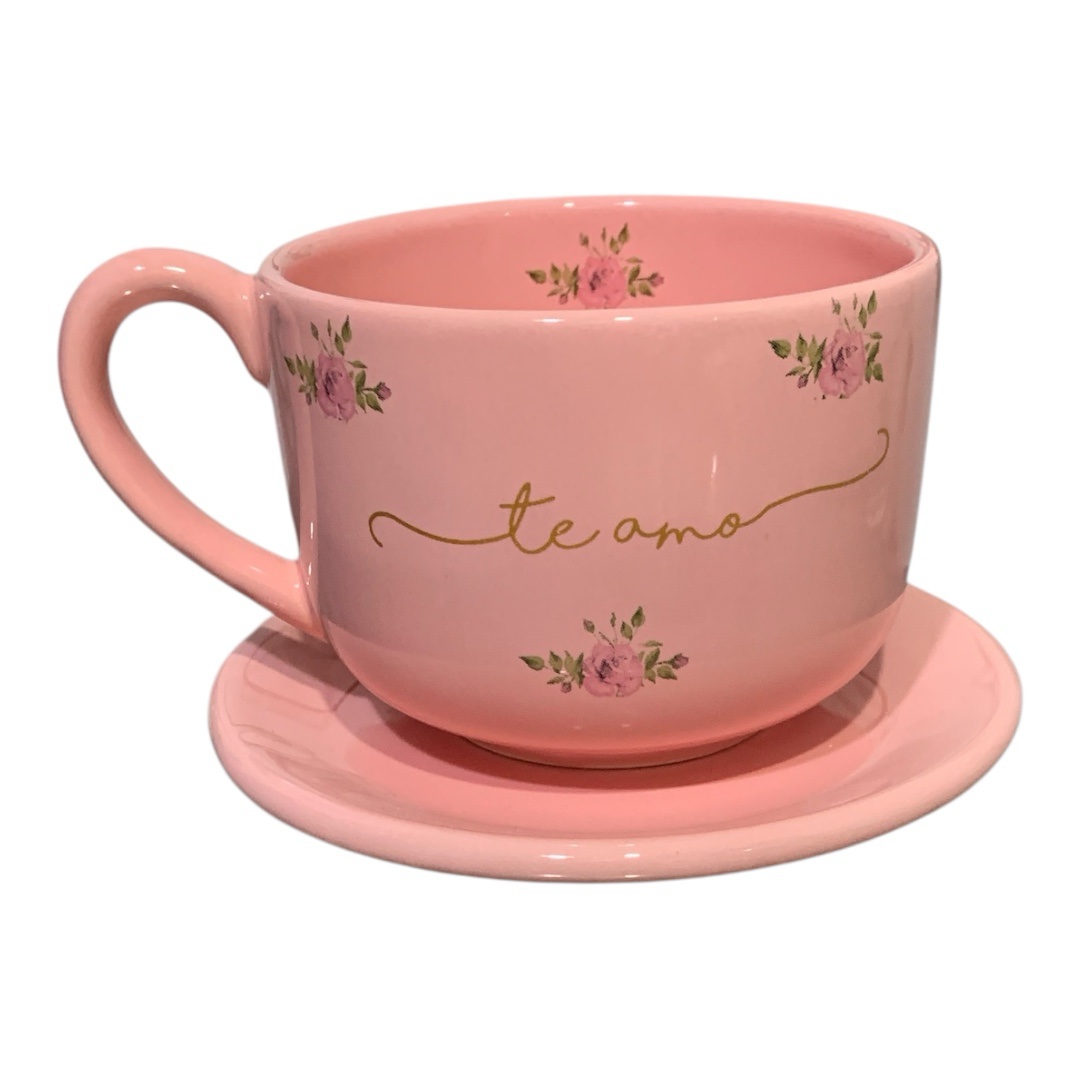 Tazón te amo rosa shabby + cuchara