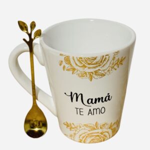 Taza Mamá te amo flor oro
