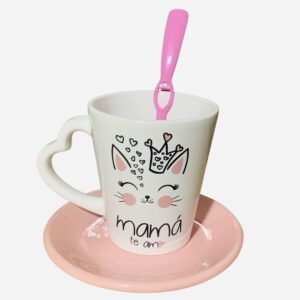 Set gatita reina plato rosa (3piezas)