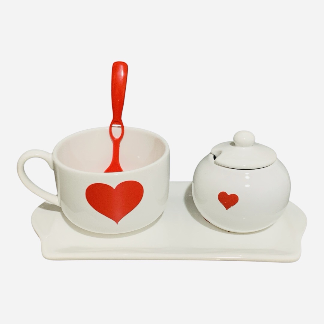 Set corazón con azucarera (4 piezas)