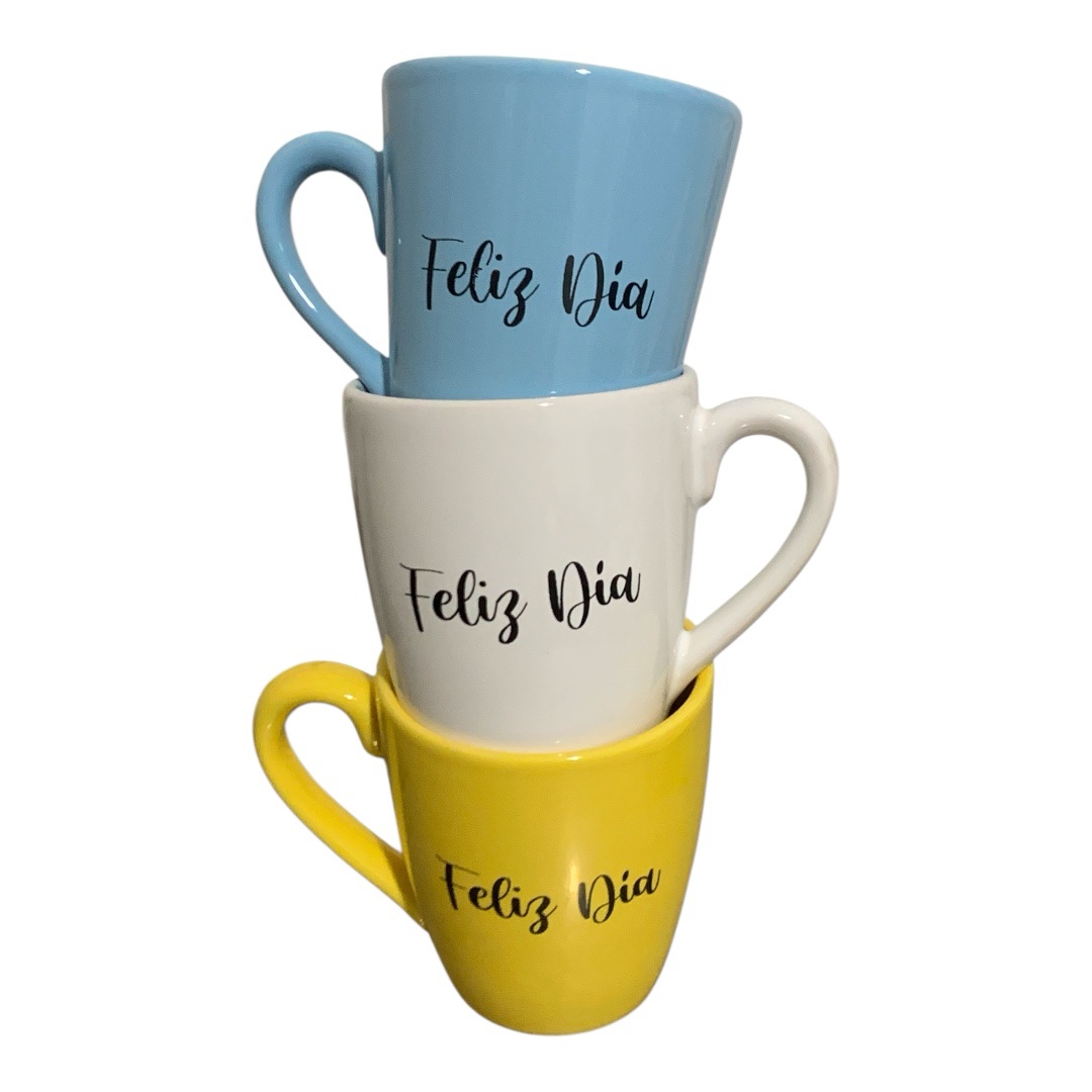 Taza feliz dia x3 ( 2 color +1 blanca)