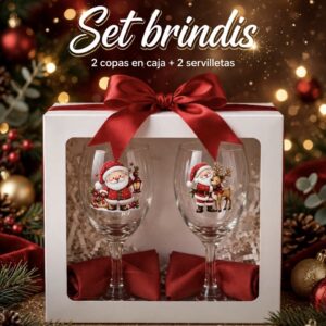 Set Brindis (2 copas+ 2 servilletas en caja) intervenido con dtf UV